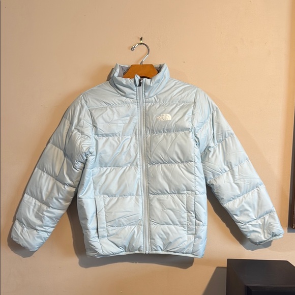 The North Face Blue Metallic Puffer Jacket Cropped